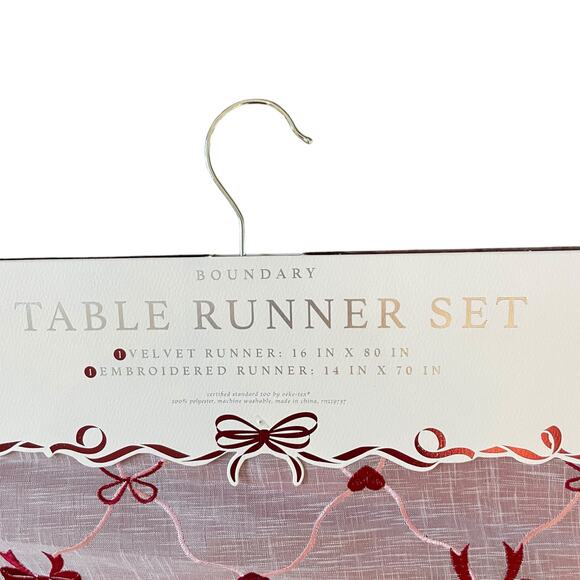 2pc Velvet Valentines Day Table Runner Bows Hearts Red & White by Envogue New - Picture 11 of 13